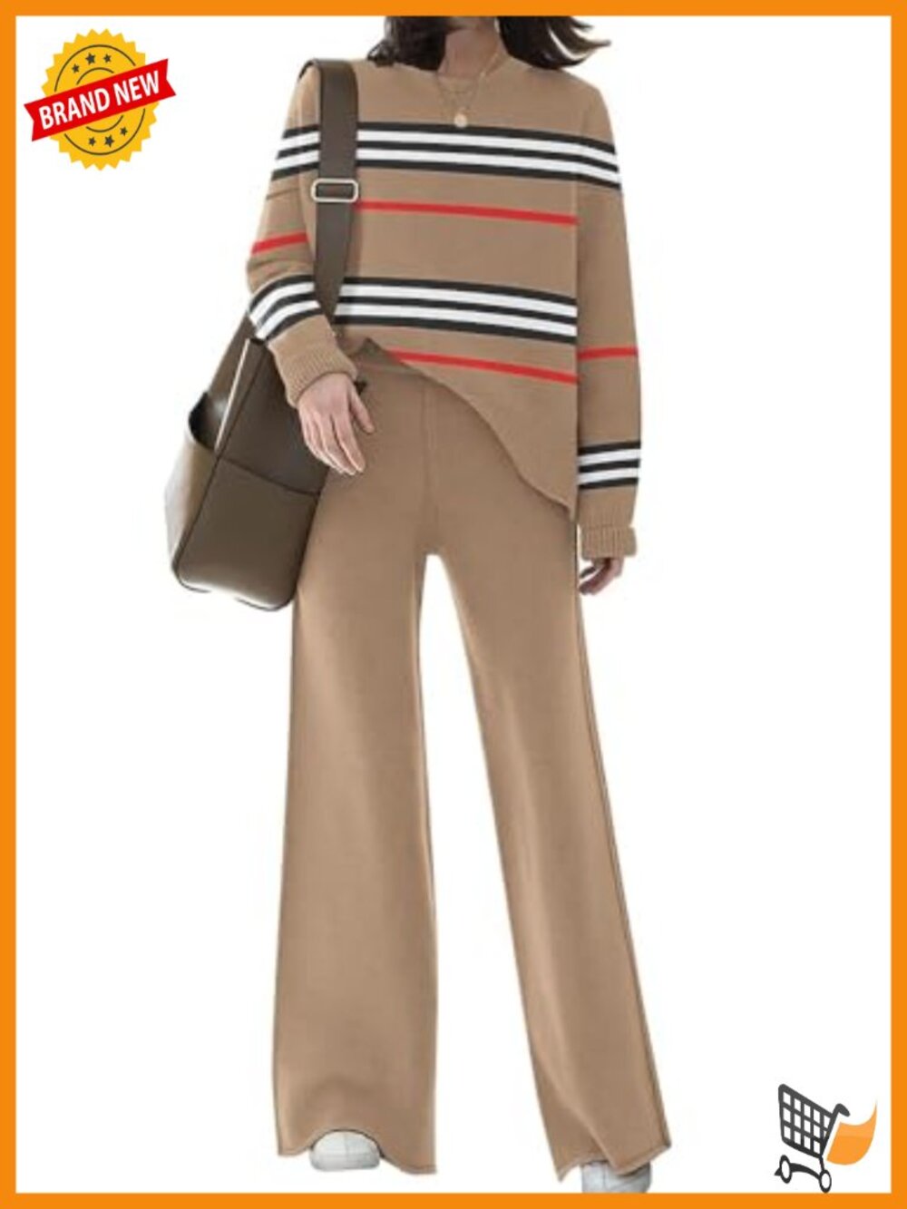 Women's Ribbed Knit 2 Piece Lounge Set Sweater Top Wide Leg Pants